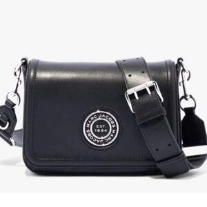 Marc Jacobs Women's Black Insignia Logo Full Flap Leather Crossbody Bag